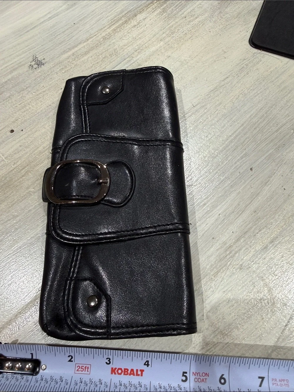 Y2K Classic Black Leather Clutch with Large Buckle Detail